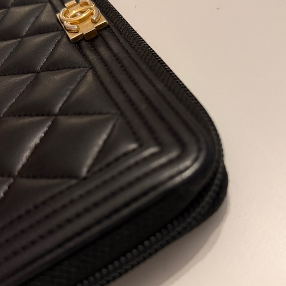 Chanel Boy Zipper Long Wallet Black Genuine Leather Excellent Condition - Picture 5 of 13